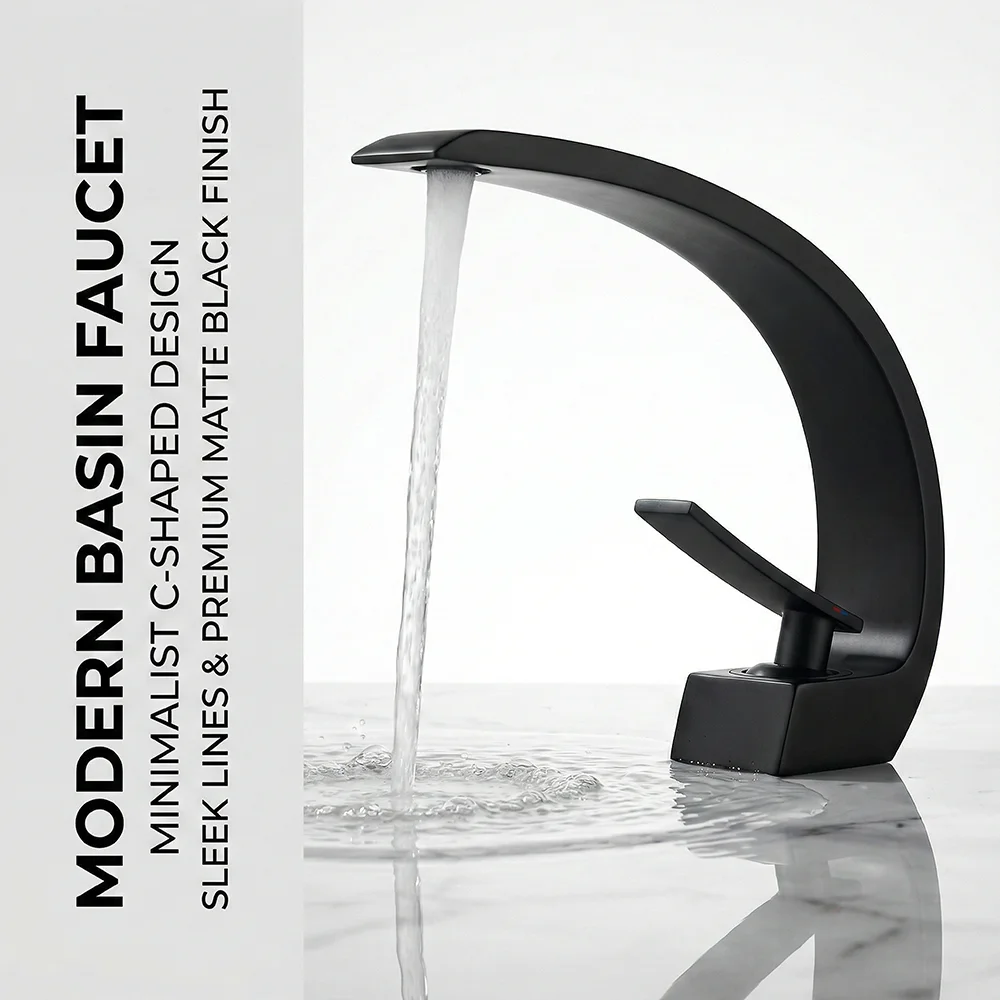 Silicone Tap Washer - Rubinetto da Bagno Nero Opaco, Miscelatore